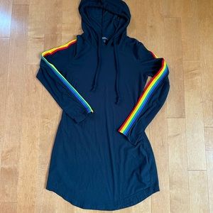 🌈 Black Hooded Dress w/Rainbow Stripe